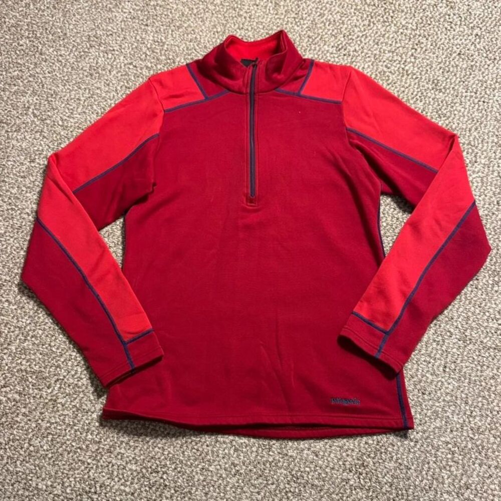 Patagonia Men's 1/4 Zip Fleece Pullover Red Colorblock Extra Small